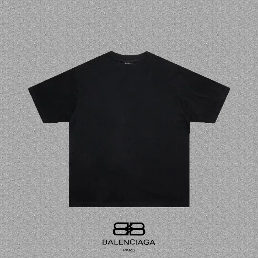 P80✨🔥 BALENCIAGA Paris lettering printed short-sleeved T-shirt, custom-woven and dyed 280g combed cotton heavyweight fabric, zero color difference in thread, perfect details, different from the current version on the market, welcome to compare, Same Style for men and women, must-sell in the picture above Color: White Black Size: 1 2 3 4